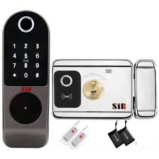 SIB Lezn Smart Door Lock With Fingerprint, Dark Silver Black - LO3f1